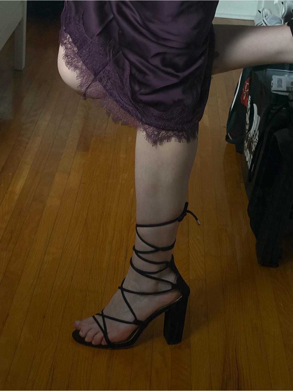 Lace-Up Strappy Block Heel Sandals - Black